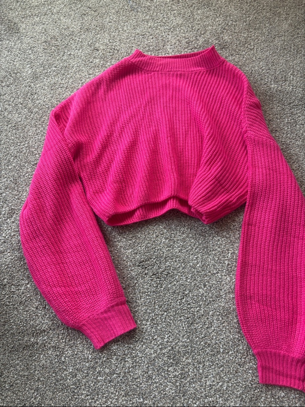 Cropped Hot Pink Waffle Knit Sweater